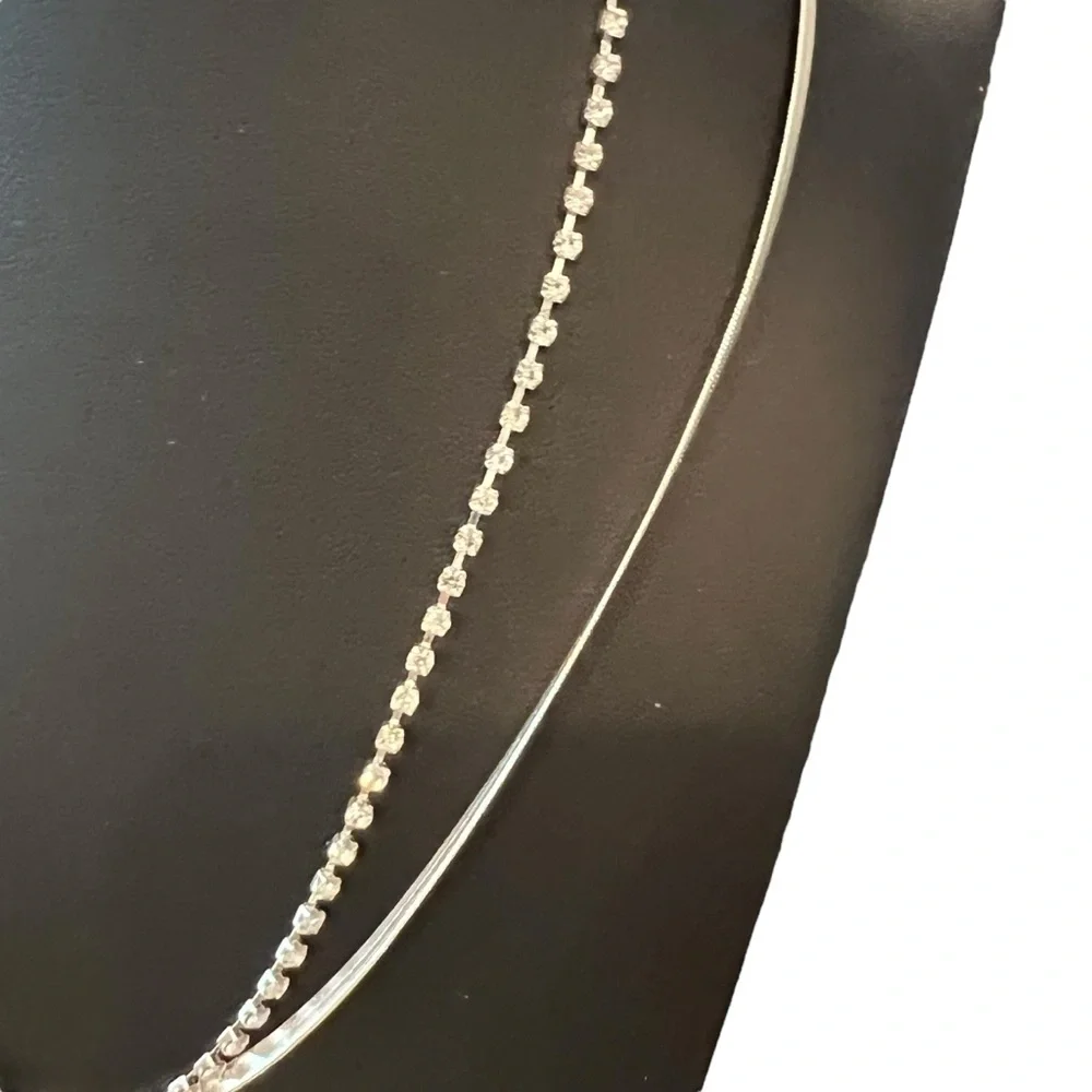 Claire's Silver And Rhinestone Necklaces -2- Snake Style And Square‎ Rhinestones